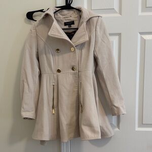 Laundry By Shelli Segal Cream Trench Coat with Gold Accents